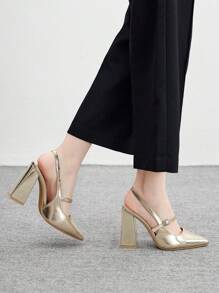 CUCCOO BIZCHIC Simple Basic Pointed Toe Strap High Heel Shoes, Fashionable Light Gold - Gold - View 2