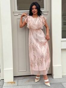 DAZY Women's Sequin Mesh Cap Sleeve Dress Wedding Women Dresses Luxury Prom Dress Sparkly Dress - Pink - View 5