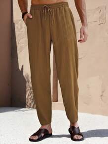Manfinity RSRT Pantalones informales de hombre de unicolor con cordón en la cintura y pierna entallada, para el verano
