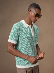 AKNOTIC X Nawaf Alabid 男士绿色针织 Polo 衫，弹力修身休闲日常高尔夫上衣，适合夏季、度假、日常穿着、派对、情侣装、送礼 - 彩色 - 查看 5