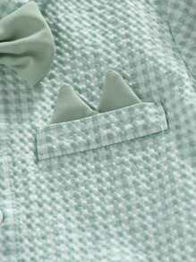 Souflis Souflis 4pcs Baby Boy Plaid Outfit - Green Short Sleeve Shirt With Bib Overalls Shorts For Formal Or Casual Occasions Such As Birthday, Wedding, Graduation