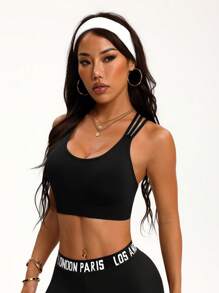 Easithlete Women's Wireless Criss-Cross Back Sports Bra - Black - View 4