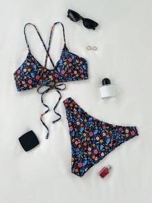 Swim Mod 女士两件套细肩带比基尼泳装（无线） - 彩色 - 查看 1