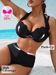 Swim DD+ Women's Summer Holiday Beach Seashell Trim Bikini Set - Black - View 4