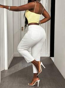 Slaydiva Women's Casual Versatile Simple White Denim Jeans - White - View 7