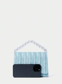 SHECARRY Fashionable & Elegant Simple Beaded Blue Handbag - Baby Blue - View 5