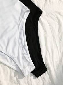 SHEIN EZwear طقم كاجوال بسيط بلون أسود وأبيض موحد من قطعتين، بودي سوت بقصة ضيقة بمقاس قياسي، مناسب للصيف - متعدد الألوان - مشاهدة 6
