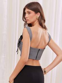 L'Amorae Elegant Gingham Sleeveless Summer Top With Satin Shoulder Tie Details, Summer For Women, Beach For Women, Brunch For Women, Mother's Day - Black - View 4