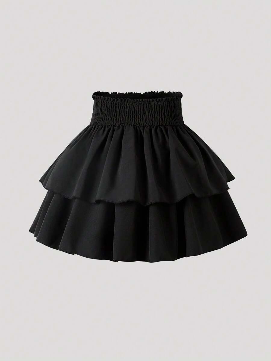 SHEIN Young Girls Ruffle Hem Elegant Skirt - Black - View 1