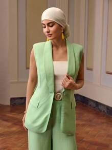 ZEYLAH 女士纯色披肩领休闲办公室西装背心 - 薄荷綠 - 查看 4