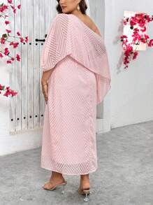 SHEIN Privé Damen Große Größen elegantes Chiffon Jacquard Party MIDI Kleid Französischer Urlaub - Pink - Übersicht 2