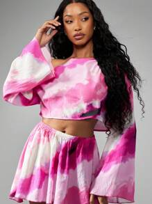 MISSGUIDED Set due pezzi coordinato con top fluido stampato e minigonna