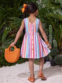 SHEIN Young Girl Woven Color Block Ruffle Hem Fitted Casual Dress - Purple - View 2