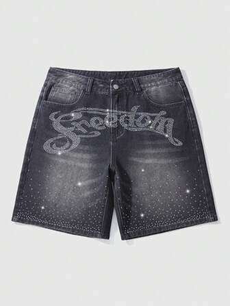 Street Life Shorts en jean courts à imprimé lettres strass pour homme, mode