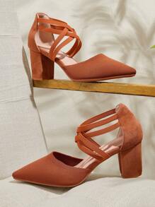 CUCCOO BASICS Cuccoo Women's Pointed Toe Cross Strap Design High Heel Pumps - Brown - View 1