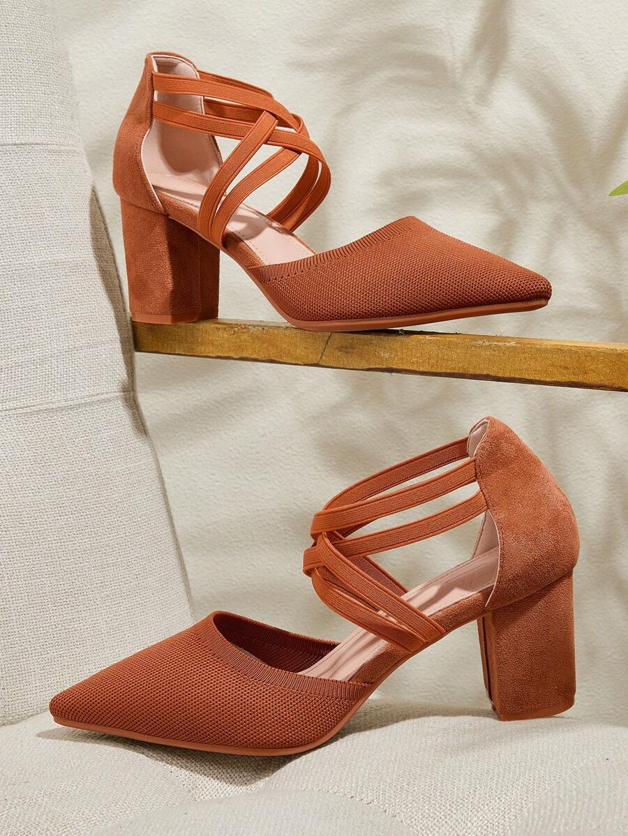 CUCCOO BASICS Cuccoo Women's Pointed Toe Cross Strap Design High Heel Pumps - Brown - View 1