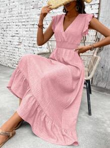 SHEIN Clasi 女式休闲简约紧腰度假长裙 - 粉色 - 查看 5