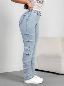 SHEIN Tall Jeans ajustados elásticos con pierna campana para mujeres, jeans negros largos para mujeres