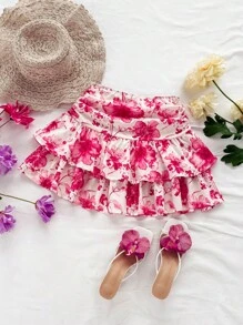 Soleia Váy mini xếp tầng in hoa lãng mạn cho nữ đi nghỉ mát có họa tiết hoa màu xanh nước biển - Nhiều màu - Xem 5