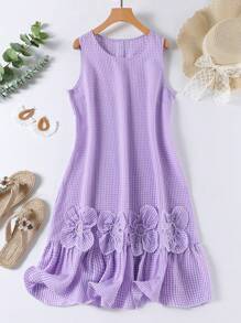 SHEIN LUNE Plus Size Plaid Dress, Fashionable For Summer,Sun Dresses For Women - Mauve Purple - View 1
