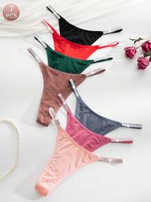 MidnightGlam 7pcs/Set Silver Color Waistband Women Comfortable & Sexy G-String Panties, Multi-Color, Lingerie For Women,Sexy,Valentine's Day,Wedding - Multicolor - View 4
