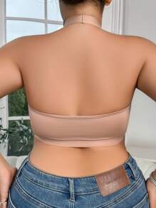 SHEIN 1pc Women Plus Size Wireless Minimalist Comfort Bra - Apricot - View 3