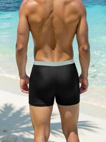 Manfinity Swimmode 男士拼接撞色时尚泳裤，适合夏季，夏威夷风 - 黑色 - 查看 2