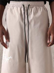 SUMWON North La Creative Department Athletic Shorts Casual Summer Streetwear Relaxed Fit Basketball Training Workout Shorts With Text Print Design - Khaki - View 7