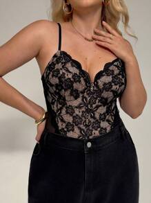Auralis Plus Size Gyaru Honeymoon Outfits Woman Island Vacation Outfits Y2k Off The Shoulder Top Club Outfits Women Sexy ,Birthday Outfits For Women,Brunch Outfits For Women,Rave Lace Top,Sexy Top,Fashionable For Summer,Mesh Top,Lace Strap Bodysuit/Camisole, - Black - View 6