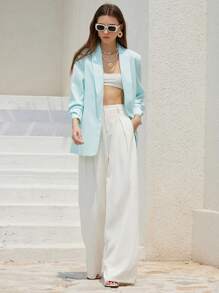 Aveloria Modichic Women's Solid Color Casual Lapel 3/4 Sleeve Blazer Jacket - Mint Blue - View 3