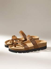 Solecia Vintage Thick Sole Slip-On Slides Sandals For Women, Platform Casual Mules Clogs - Brown - View 3