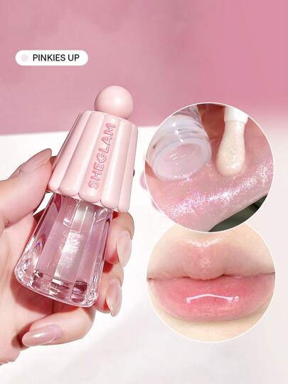 SHEGLAM Jelly Wow Hydrating Lip Oil-Pinkies Up Glitter Moisturizing Lip Gloss High-Shine Glossy Glow Non-Sticky Lip Care Hydrating Sleep Mask Lip Makeup MäRke SköNhet Smink Kosmetika FöR Kvinnor Och Flickor Perfekt FöR Vinter Idealisk FöR Y2K Elegant Mode Passande FöR FöDelsedag GåVa Fest Klar BäSt FäRg