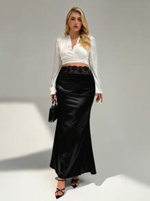 Auralis Plus Size Solid Color Fashionable Skirt, Suitable For Summer - Black - View 6