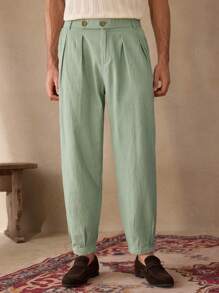 Manfinity NXTstreet Men's Casual Mid-Rise Drawstring Waist Woven Pants, Suitable For Everyday Wear - Green - View 4