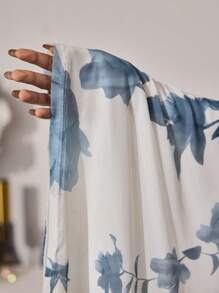 Modelyn Vestido elegante de manga larga con volantes y estampado floral romántico de malla para mujer, para primavera/verano