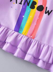 SHEIN 2pcs/Set Young Girl Summer Casual Rainbow Print Ruffle Hem T-Shirt And Pants Young Girls Sets Young Girls Sets Winter Young Girls Sets Summer - Multicolor - View 7
