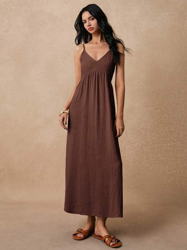 Poéselle Women's Sleeveless Dress With Bowknot Back, Backless Dress, Loose Linen Vacation Dress, Comfortable And Casual, Suitable For Beach