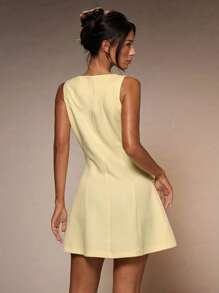 Glamine Nuevo vestido casual mini para mujer de primavera temprana, con escote cuadrado, sin mangas, bolsillo falso, ajuste delgado y apropiado para ir a trabajar