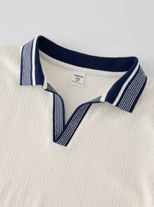 SHEIN Leap Crew Tween Boys' Loose Casual Ribbed Collar Short Sleeve Half Placket Relaxed Comfortable Polo Shirt - White - View 3