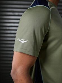 Gym Rark Men's Contrast Color Raglan Sleeve Casual Sports T-Shirt Workout Clothes Running Tees & Tanks Compression Shirt Men - Army Green - View 5