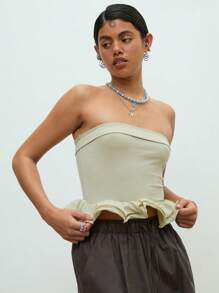 COUREZ Áo quây peplum / Áo hè cho nữ / Áo hè đi chơi, áo thường ngày / Chất liệu cotton phong cách Y2K cổ điển - màu xanh lá - Xem 5