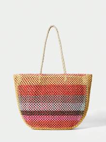 SHECARRY Lightweight Casual Minimalist Straw Tote Bag, Suitable For Teenage Girls, College Students, Perfect For University, Outdoor, Travel, Outing, Summer Fashion Vacation - Multicolor - View 4