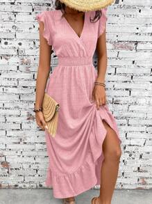 SHEIN Clasi 女式休闲简约紧腰度假长裙 - 粉色 - 查看 3