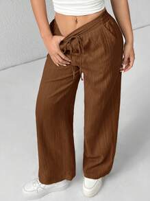 SHEIN PETITE 女款三件套纹理阔腿裤 黑色+白色+绿色 - 彩色 - 查看 3