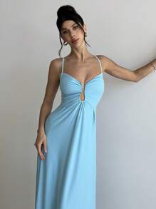 Firerie Boho Women Dress, Fairycore Blue-Green Tie-Dye Mesh Print Spaghetti Strap Hollow Out Loose Long Dress, Elegant For Valentine's Day, Wedding Guest, Summer Hawaiian Holiday, Vacation Outfits Woman - Multicolor - View 10