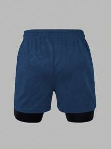 Gym Rark 3Pcs Men's Drawstring Waist Solid Color + Allover Print Pocketed Summer Sports Shorts Biker Shorts Running Shorts - Blue - View 3