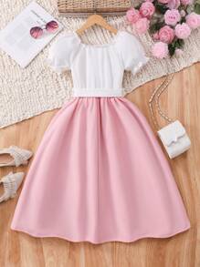 优雅荷叶边下摆长袖连衣裙（配腰带） - 粉色 - 查看 2