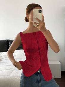 Siren Gaze Áo ba lỗ họa tiết màu trơn đơn giản mùa hè cho nữ - Đỏ - Xem 6