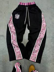 Manfinity EMRG Men's Contrast Plaid Drawstring Waist Casual Pants, Everyday Wear, For Rave