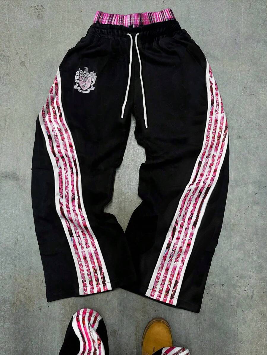 Manfinity EMRG Men's Contrast Plaid Drawstring Waist Casual Pants, Everyday Wear, For Rave